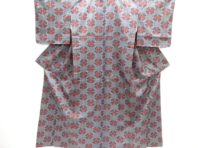 JAPANESE KIMONO / KIMONO ENSEMBLE / SILK / DENSHO TSUMUGI / NISHIJIN / WOVEN FLORAL CREST